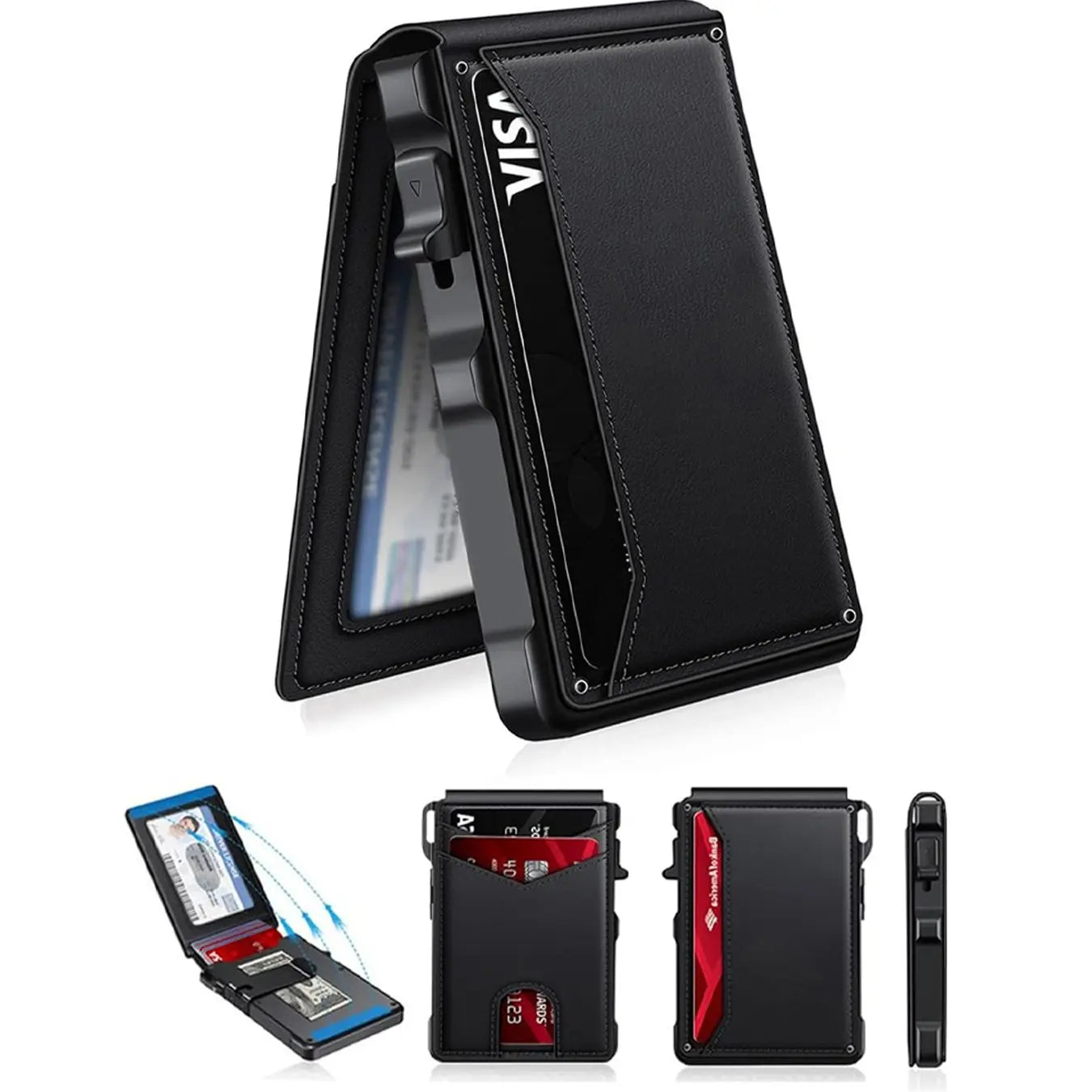 Ultra-Slim RFID-Blocking Genuine Leather Minimalist Wallet with Smart Money Clip