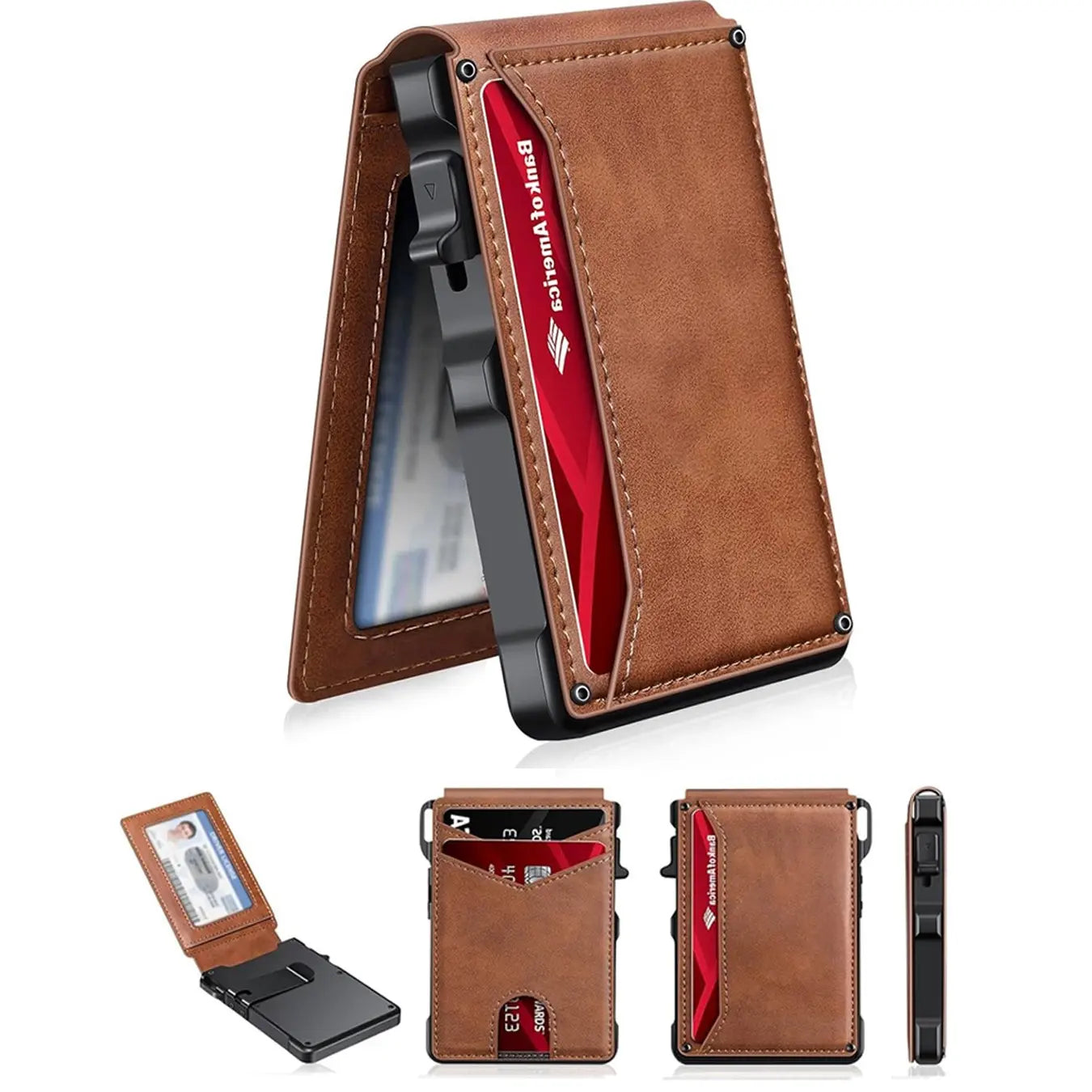 Ultra-Slim RFID-Blocking Genuine Leather Minimalist Wallet with Smart Money Clip