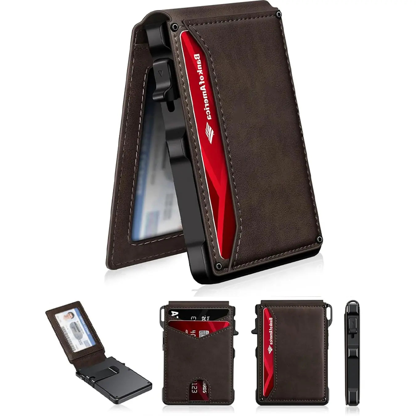 Ultra-Slim RFID-Blocking Genuine Leather Minimalist Wallet with Smart Money Clip