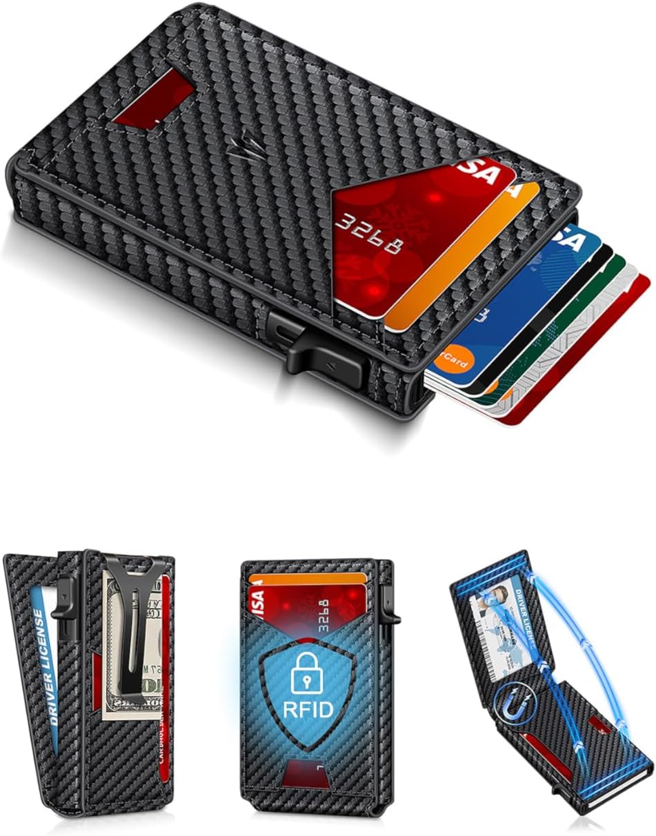 Ultra-Slim RFID-Blocking Genuine Leather Minimalist Wallet with Smart Money Clip