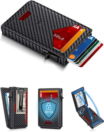 Ultra-Slim RFID-Blocking Genuine Leather Minimalist Wallet with Smart Money Clip