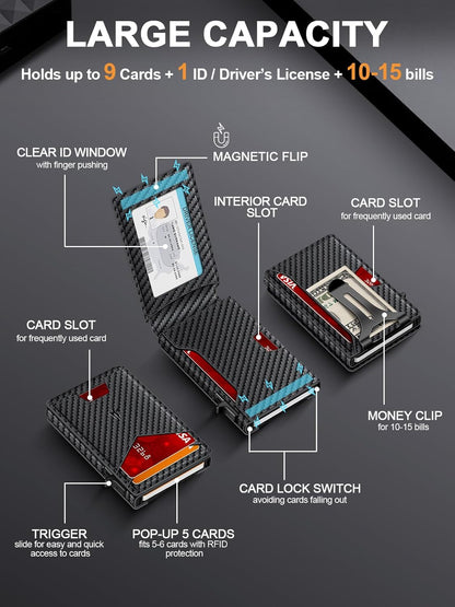 Ultra-Slim RFID-Blocking Genuine Leather Minimalist Wallet with Smart Money Clip
