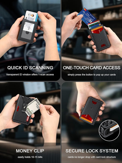 Ultra-Slim RFID-Blocking Genuine Leather Minimalist Wallet with Smart Money Clip