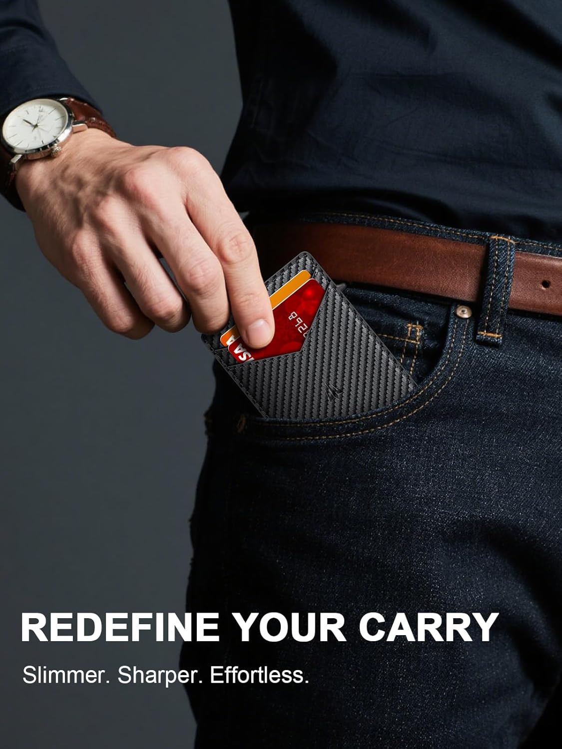 Ultra-Slim RFID-Blocking Genuine Leather Minimalist Wallet with Smart Money Clip