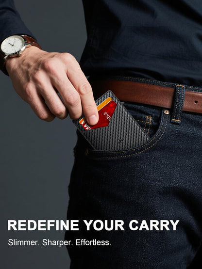 Ultra-Slim RFID-Blocking Genuine Leather Minimalist Wallet with Smart Money Clip